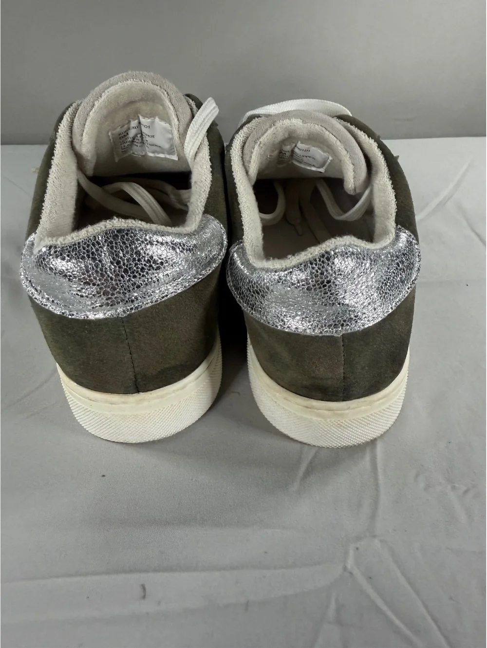 Steven New York Rubie Olive Green and Silver Leather Sneakers Size 8M